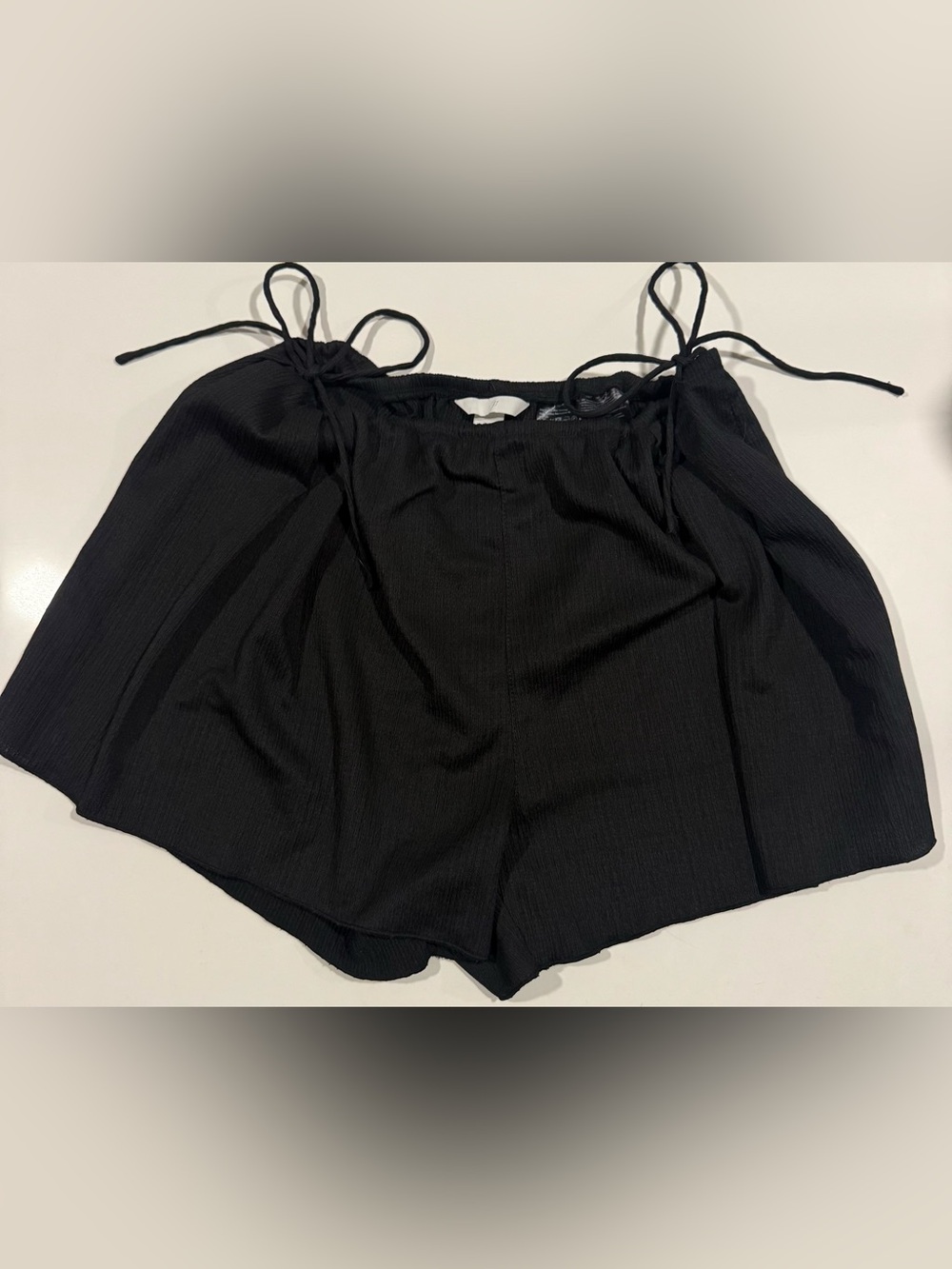 H&M Black Ribbed shorts with Tie Straps